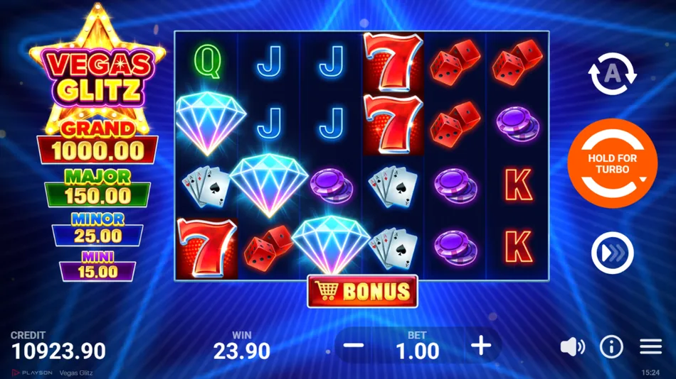 Six Scatter symbols triggering the maximum 30 Free Spins retrigger in Vegas Glitz